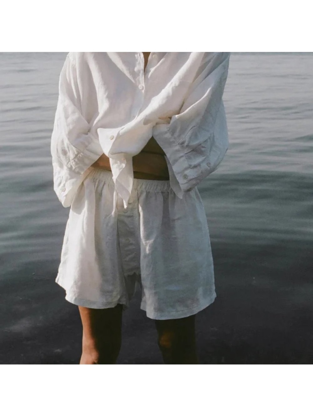 Deiji Studios White French Linen Boxer Shorts 03 M/L